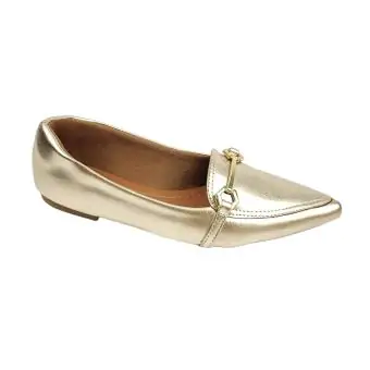 MOCASSIM METALIZADO | BICO ALONGADO COM ENFEITE EM ABS dourado